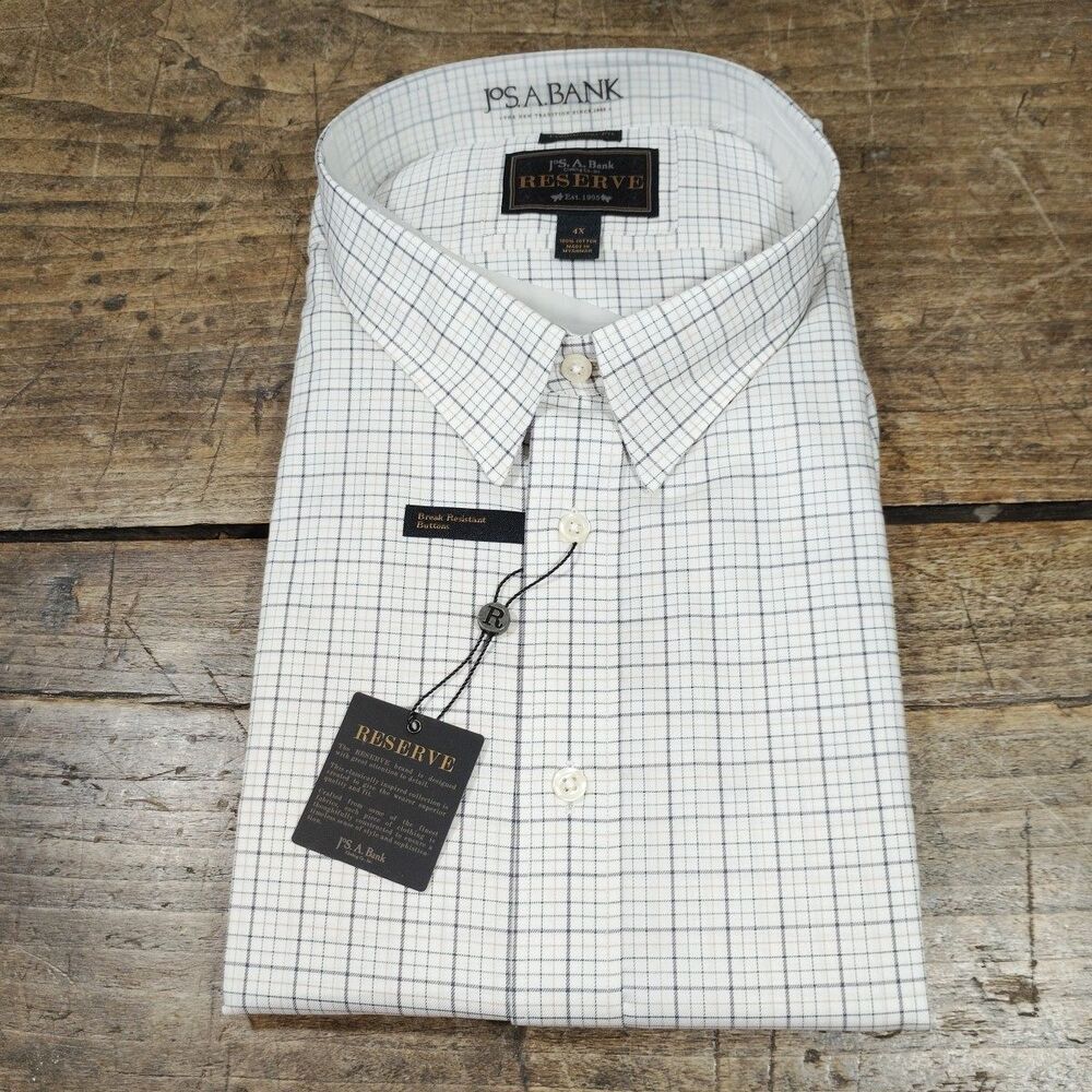 Jos A Bank 4X Button Down Dress Shirt Long Sleeve Black Tan Plaid NEW NWT